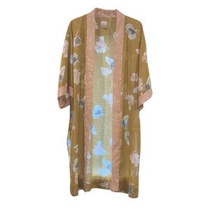 A New Day Gold Floral Kimono One Size Fits